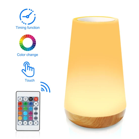 Lámpara LED de mesa con Control remoto táctil de grano de madera, lámpara de noche para dormitorio, luz nocturna pequeña, luz de ambiente colorida, luz para dormir